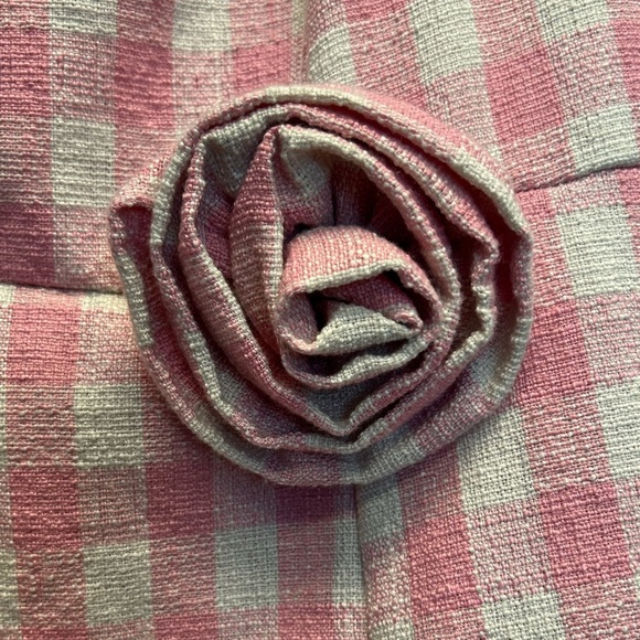 Cider Pink Gingham Square Neck Rosette Check Split Mini Dress Curve & Plus 1XL - Picture 9 of 13